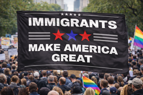 "Immigrants Make America Great" Protest Flag